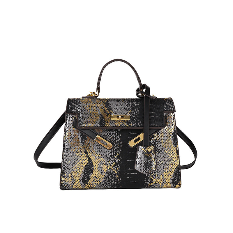Women's Retro Fashion Snake Pattern Portable Kelly Bags