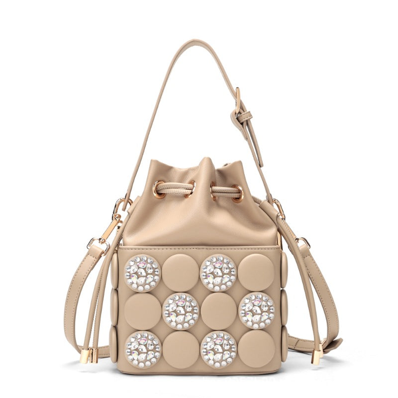 Women's Round Diamond Studded Hand Button Personalized Women's Shoulder Bag