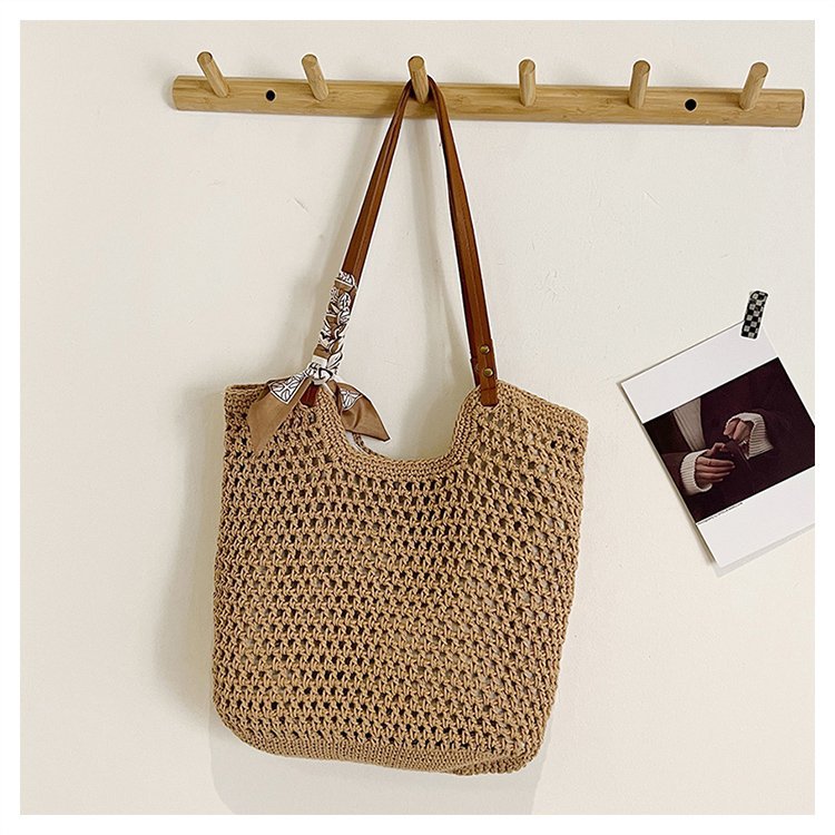 Summer Straw Fresh Seaside Holiday Crochet Woven Large Capacity Totes Women's Shoulder Bag