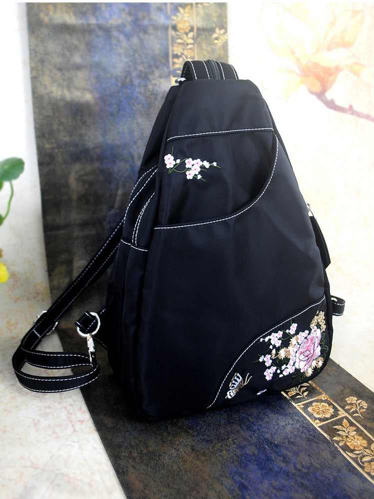 Women's Embroidered Chinese Style Floating Cloud Designer Waterproof Nylon Cloth Artistic Leisure Backpack