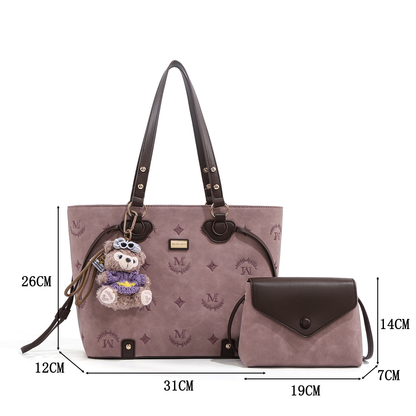 Beige Purple Vintage Embroidery Son Mother Tote Bag