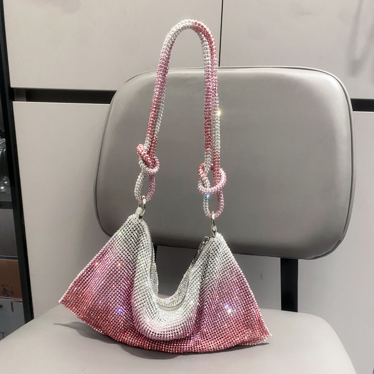 Women's Rhinestone Underarm Diamond Full Pink Clutch Handbags