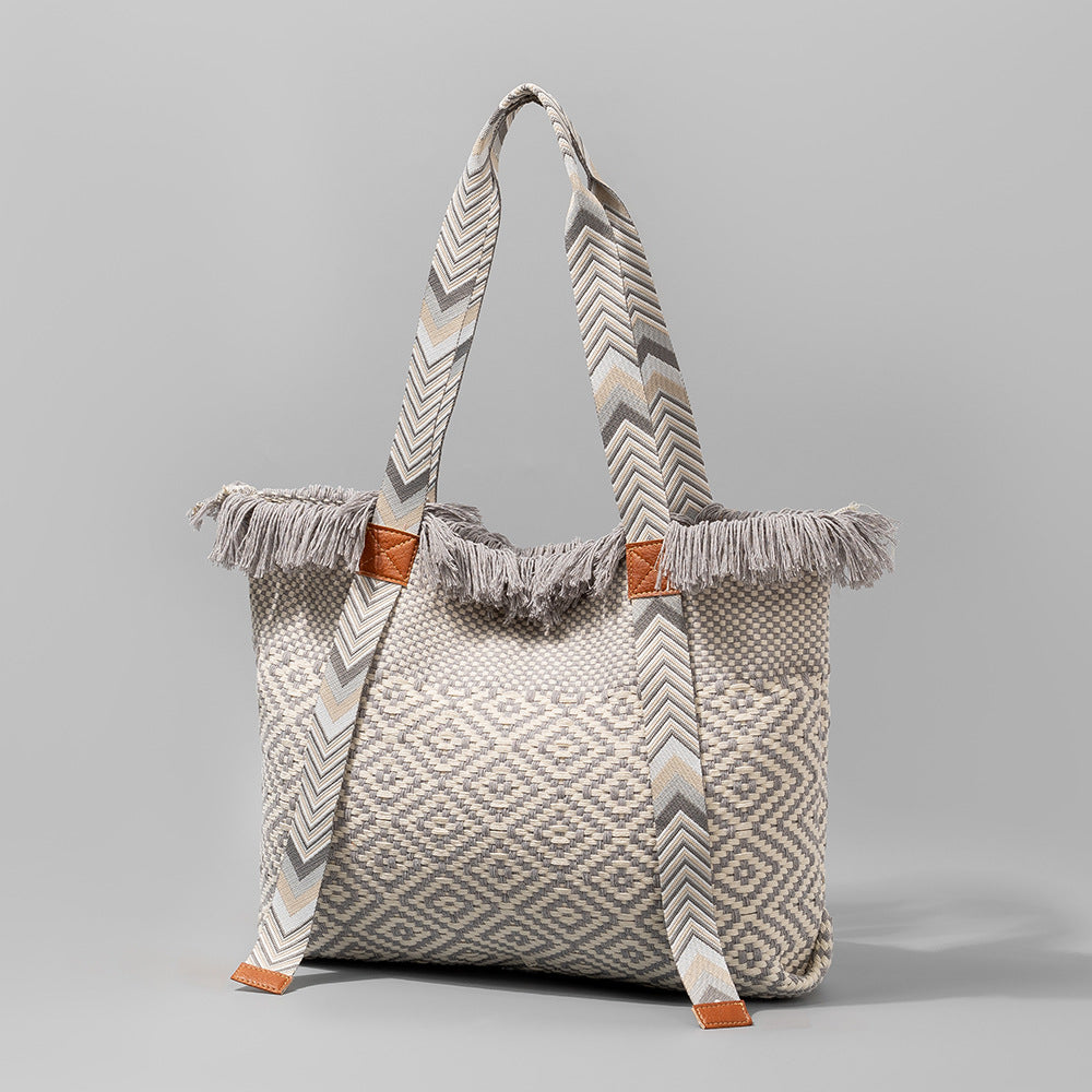 Canvas Large Capacity Female Tassel Seaside Holiday Women's Shoulder Bag