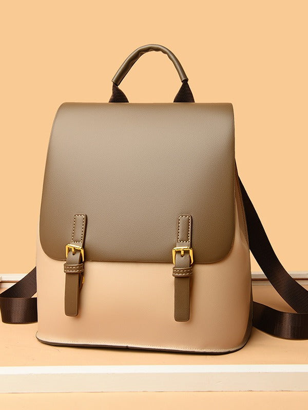 Women's Color Soft Leather Lightweight High-grade British Fashion Large Backpacks