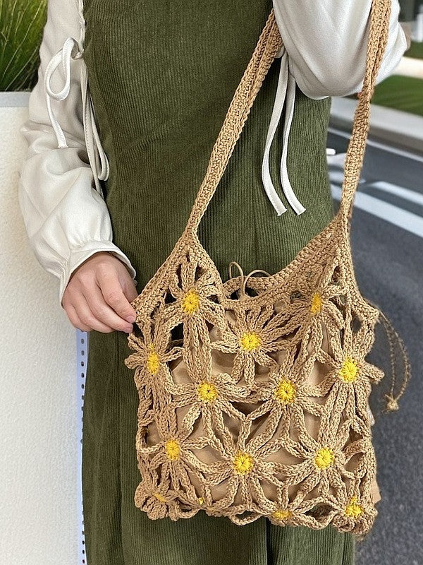 Women's Idle Style Crocheted Cotton Thread Hand-woven Hollow Large Capacity Women's Shoulder Bag