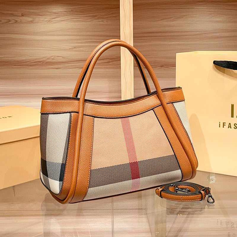 Women's Fashion Genuine Leather Large Capacity Plaid Handbags