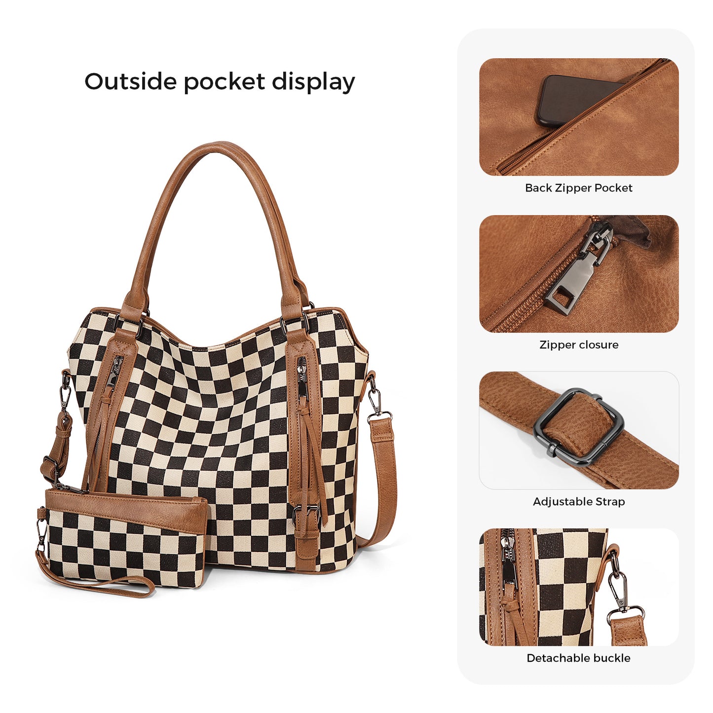 Women's Chessboard Plaid Large Capacity Commuter Bags