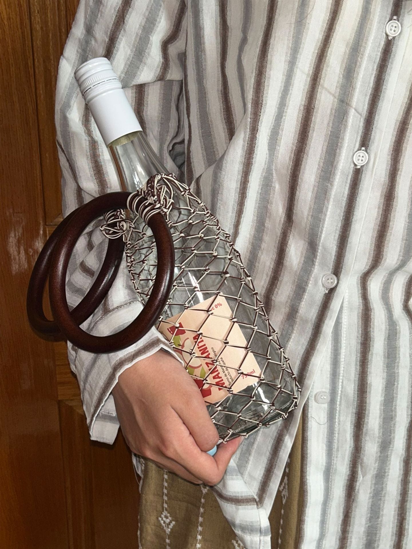 Tighten Rope Wood Red Wine Kettle Net Women's Handbag