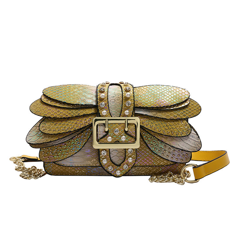 Simple Western Style Butterfly Wings Studded Shaped Chain Women's Shoulder Bag
