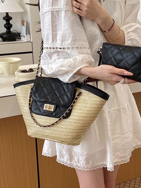 Women's Diamond Chain High-grade Beach Large Capacity Classic Tote Bags