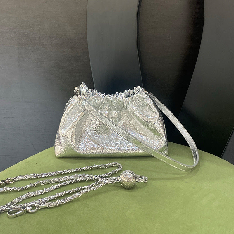 Women's Leather Folds Cloud Style Chain Simple Bags