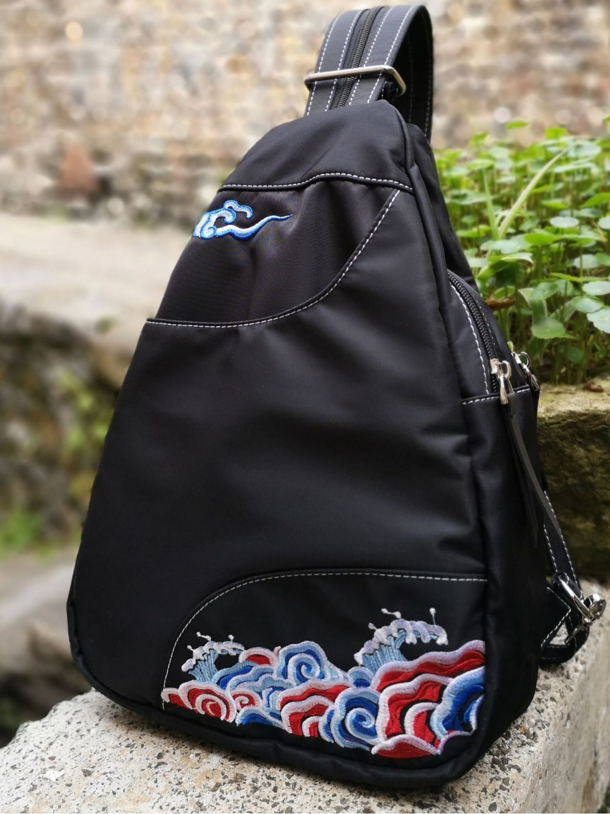 Women's Embroidered Chinese Style Floating Cloud Designer Waterproof Nylon Cloth Artistic Leisure Backpack
