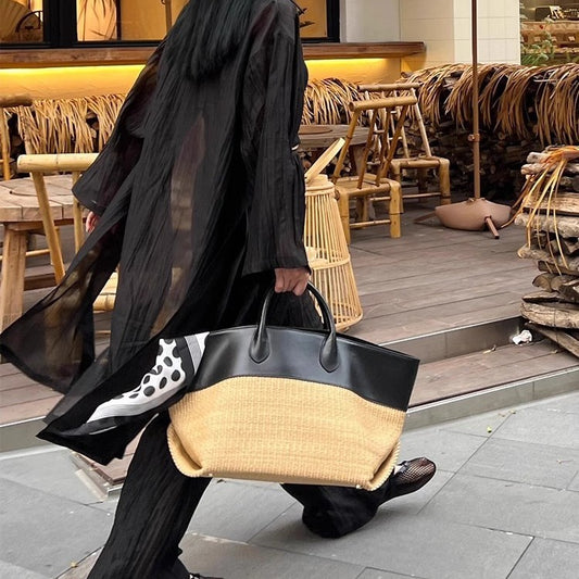 Women's Large Capacity Color Matching Portable Raffia Hand-woven Commuting Women's Handbag