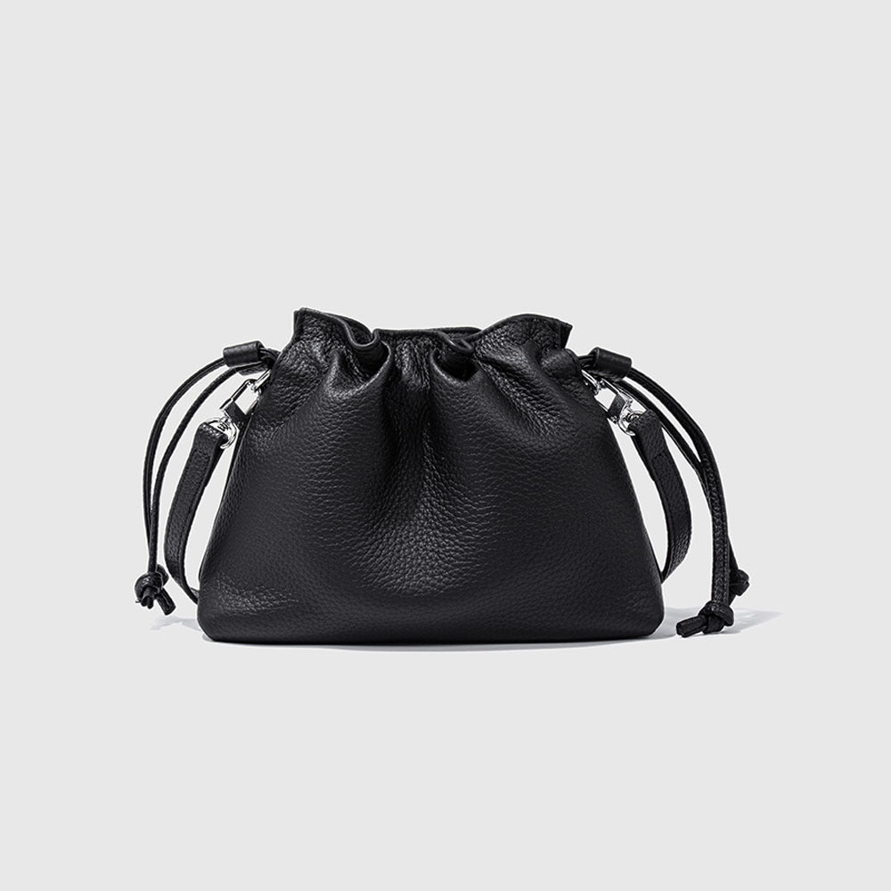 Leather Drawstring First Layer Cowhide Pleated Women's Messenger Bag
