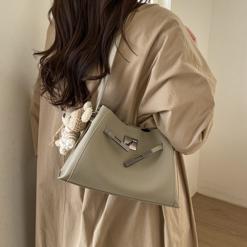 Women's Solid Color Lychee Pattern Portable Soft Women's Messenger Bag
