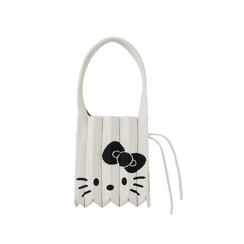 Attractive Beautiful Cat Pleated Knitted File Women's Handbag