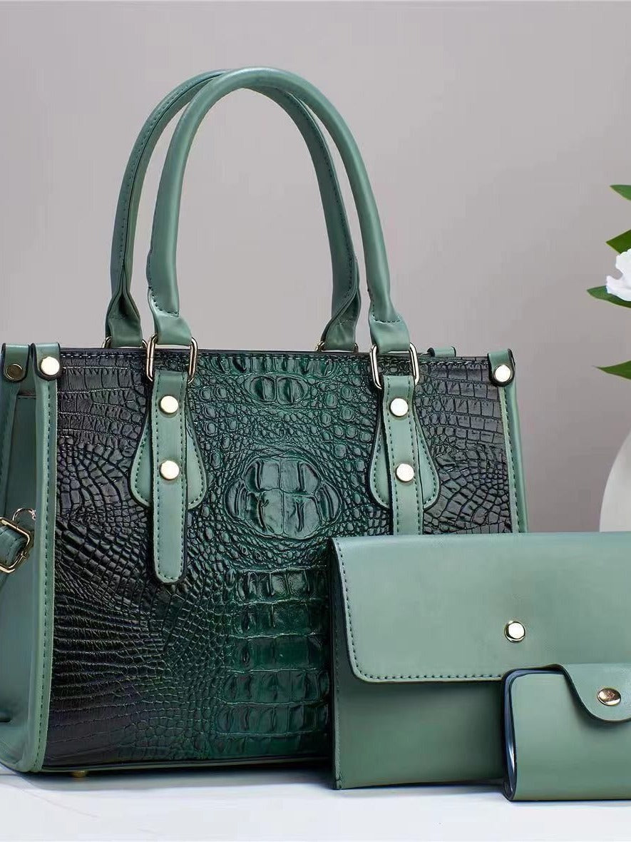 Women's Embossed Three-piece Fashion Portable Large Capacity Bags