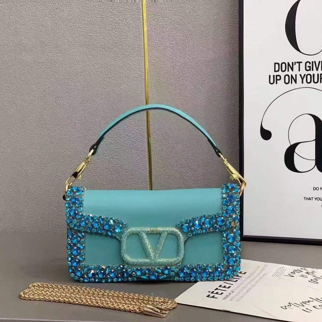Women's Retro Sequin Drill Chain Fashion Genuine Women's Messenger Bag