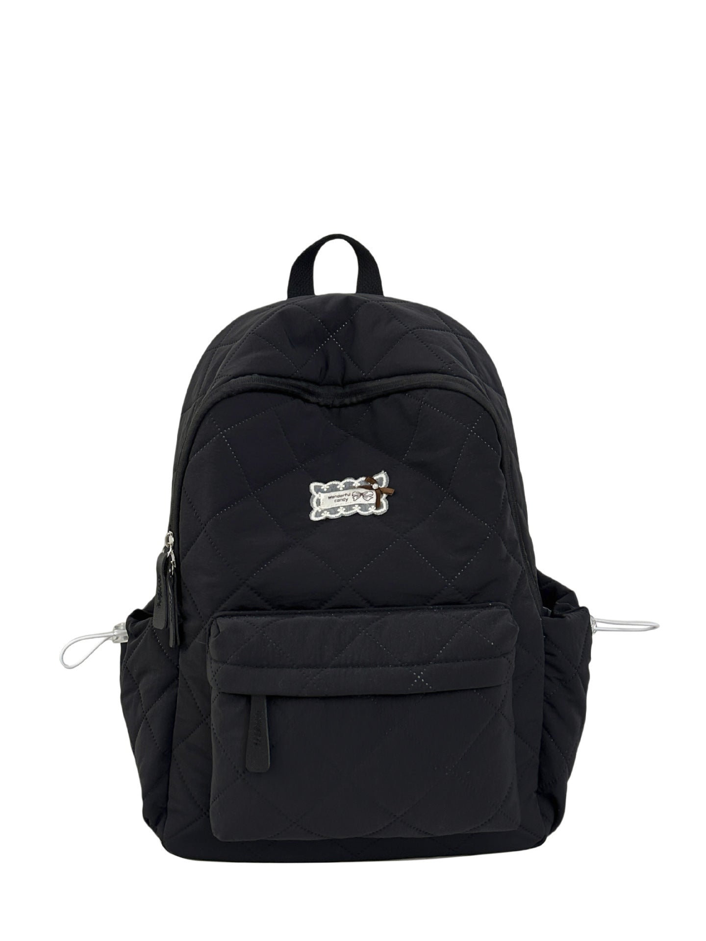 Soft Sticky White Pinch Cotton Rhombus Cute Leisure Backpack