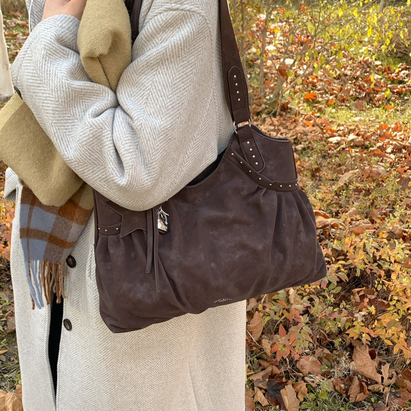 Women's Korean Style Lazy Large Capacity Retro Frosted Handbags
