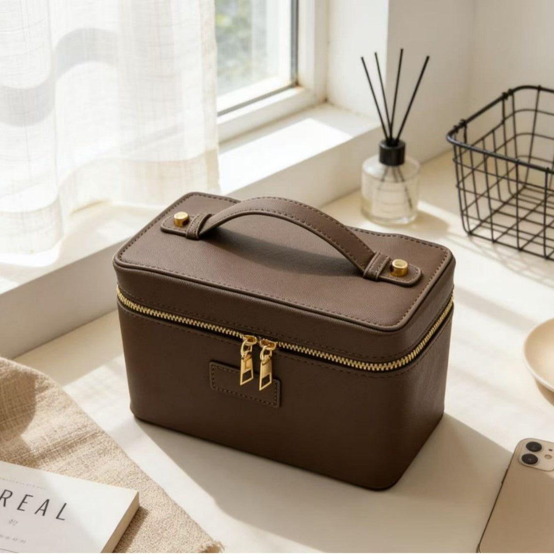 Portable With Compartment Large Capacity Leather Bags