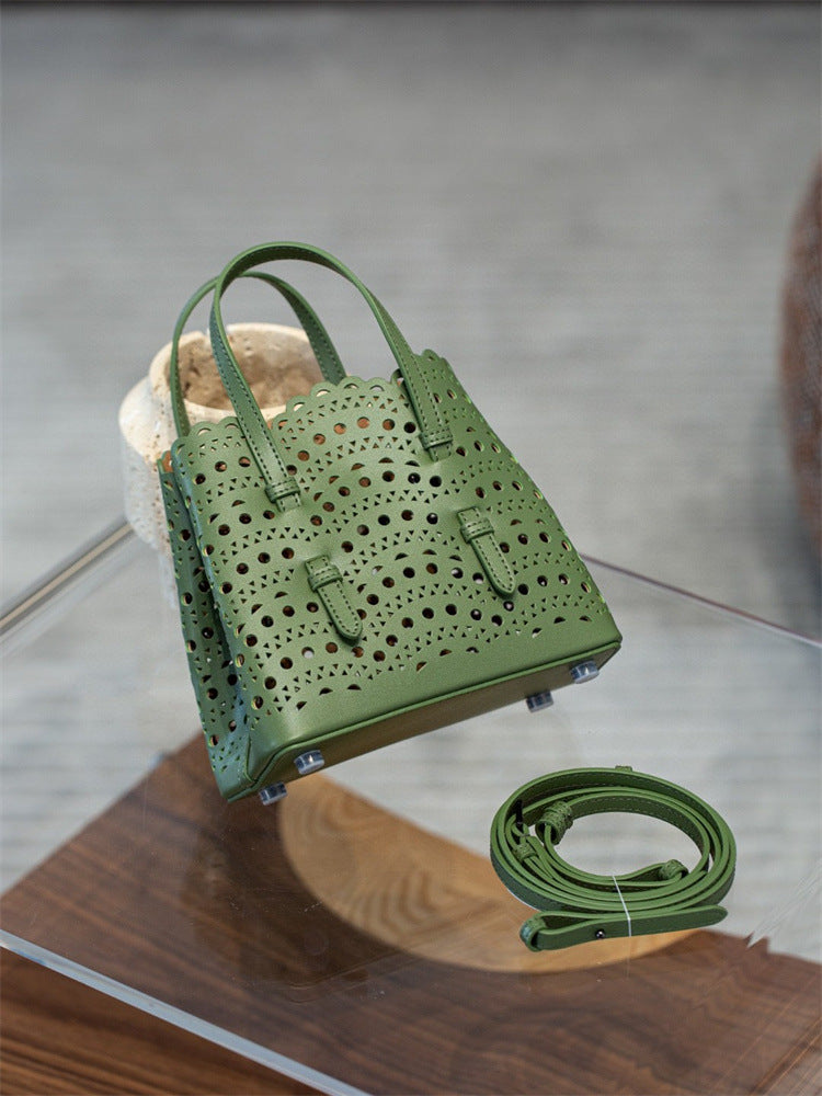 Women's Wave Hollow Carved Calfskin Vegetable Basket Fashion Son Women's Shoulder Bag