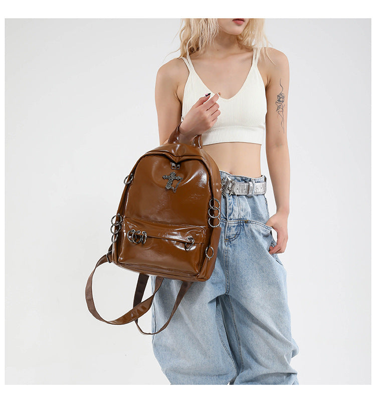 Large Capacity Lightweight Oily Leather Niche Leisure Backpack