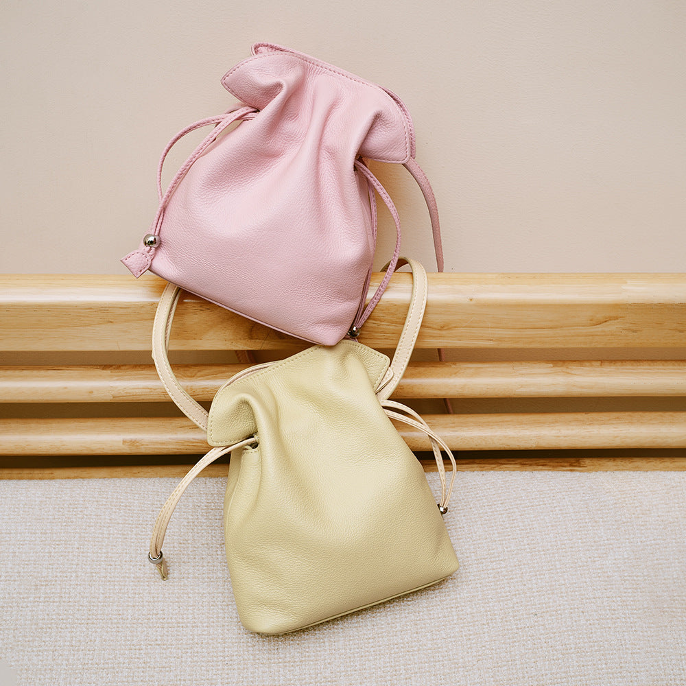 Women's Drawstring Cloud Mobile Genuine Leather Lucky Women's Shoulder Bag