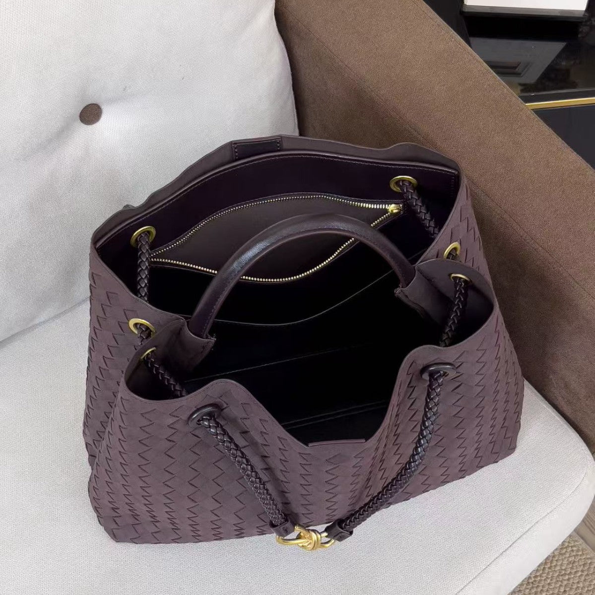 Women's Woven Large Capacity Totes Grid For Tote Bag