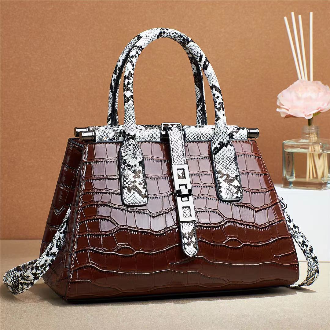 Women's Large Capacity Color Matching Western Style Textured Crocodile Pattern Simple Bags