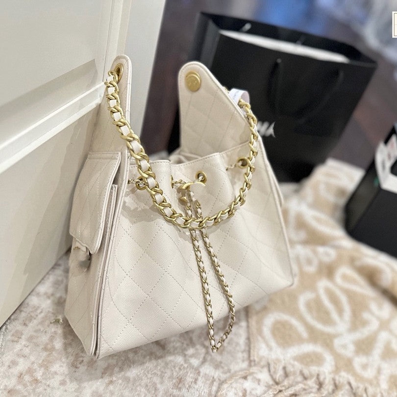 Hobo Black Gold Lychee Pattern Cowhide Portable Women's Shoulder Bag