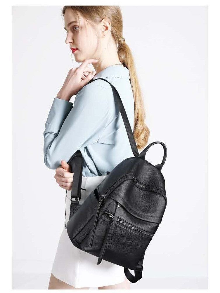 Women's Layer Leather Large Capacity Lychee Pattern Commute Backpacks