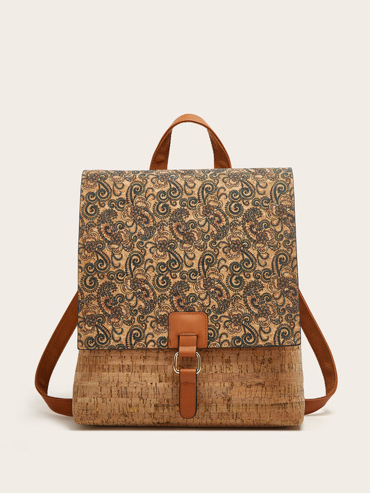Women's Vintage Printed Bark Cork Flip Large Women's Backpack