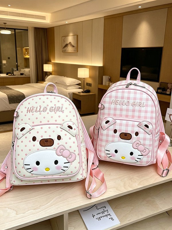 Cartoon Cute Bear Fresh Checked Youthful Campus Large Backpacks