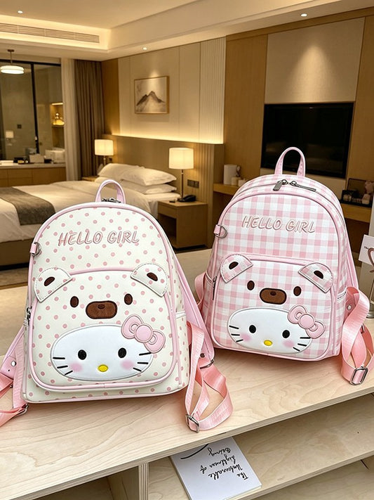 Cartoon Cute Bear Fresh Checked Youthful Campus Large Backpacks