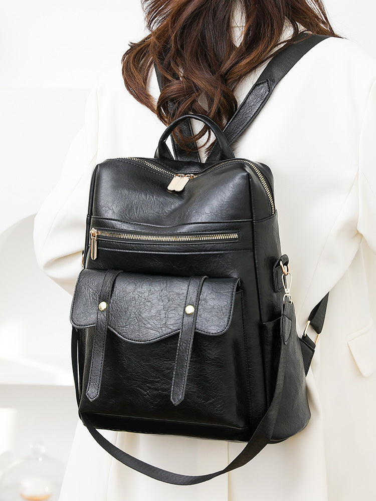 Women's Soft Leather Retro British Fashionable Women's Backpack