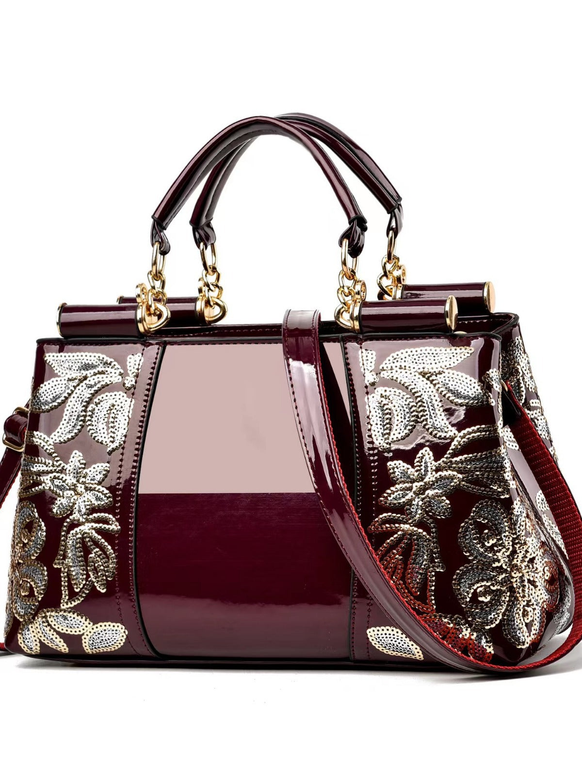 Women's Patent Leather Shiny Mother Ethnic Style Bride Bridesmaid Portable Large Bucket Bag