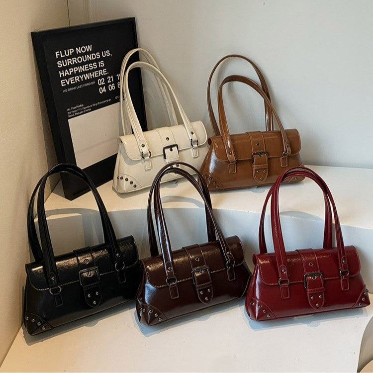 Women's High-grade Trendy Fashion Joker Rivet Motorcycle Retro Affordable Luxury Underarm Bag