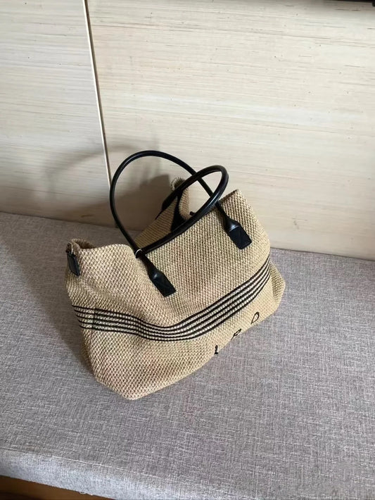 Olivia Wang Female Vacation Style Large Capacity Raffia Woven Shopping Tote Bag