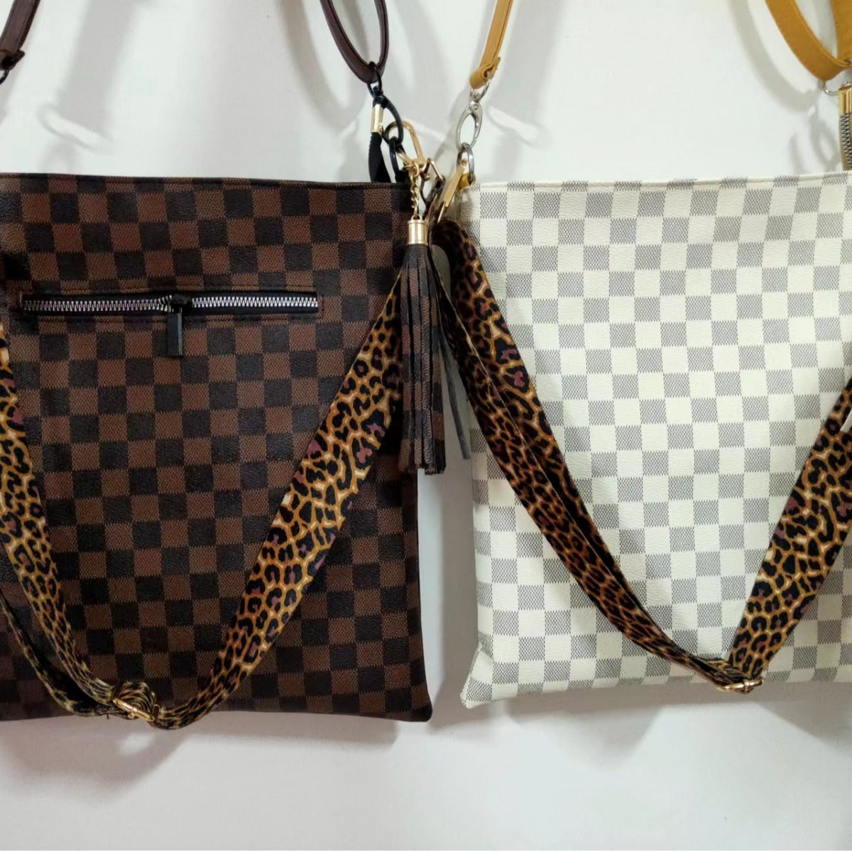 Glamorous Women's Plaid Leopard Strap Trendy Shoulder Bags
