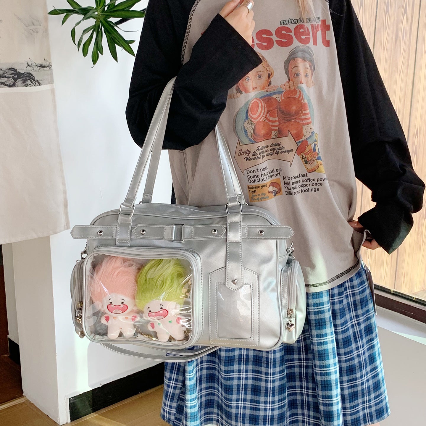 Bow College Style Uniform Two-dimensional Bar Women's Messenger Bag