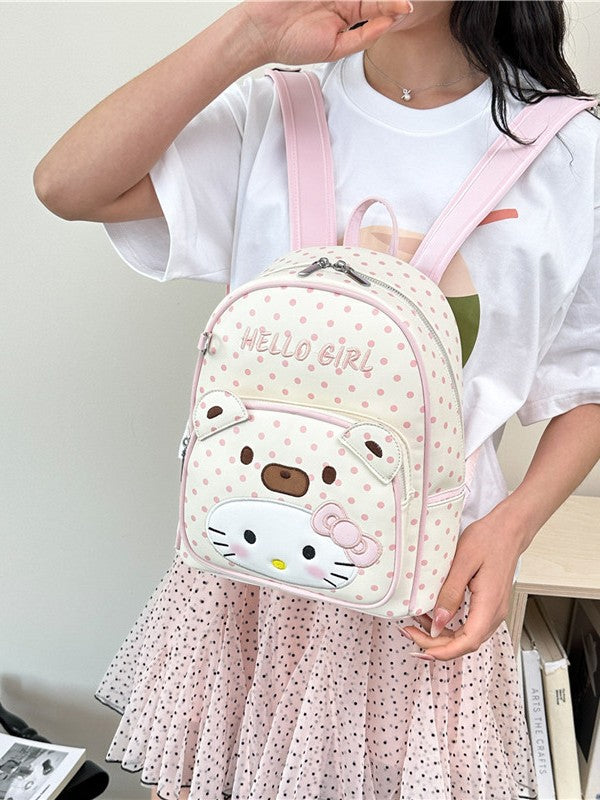 Cartoon Cute Bear Fresh Checked Youthful Campus Large Backpacks