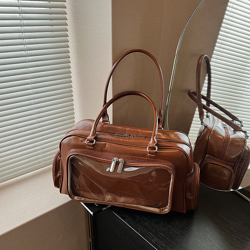 Two-dimensional College Style Transparent Cartoon Trendy Women's Shoulder Bag