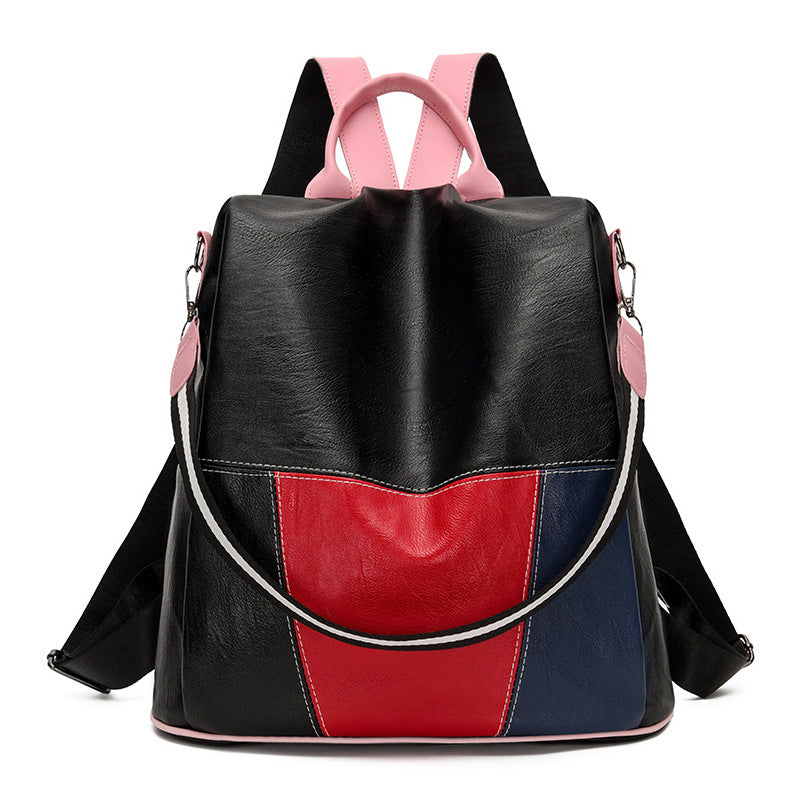 Women's Color Matching Soft Leather Fashion Practical Out Backpacks