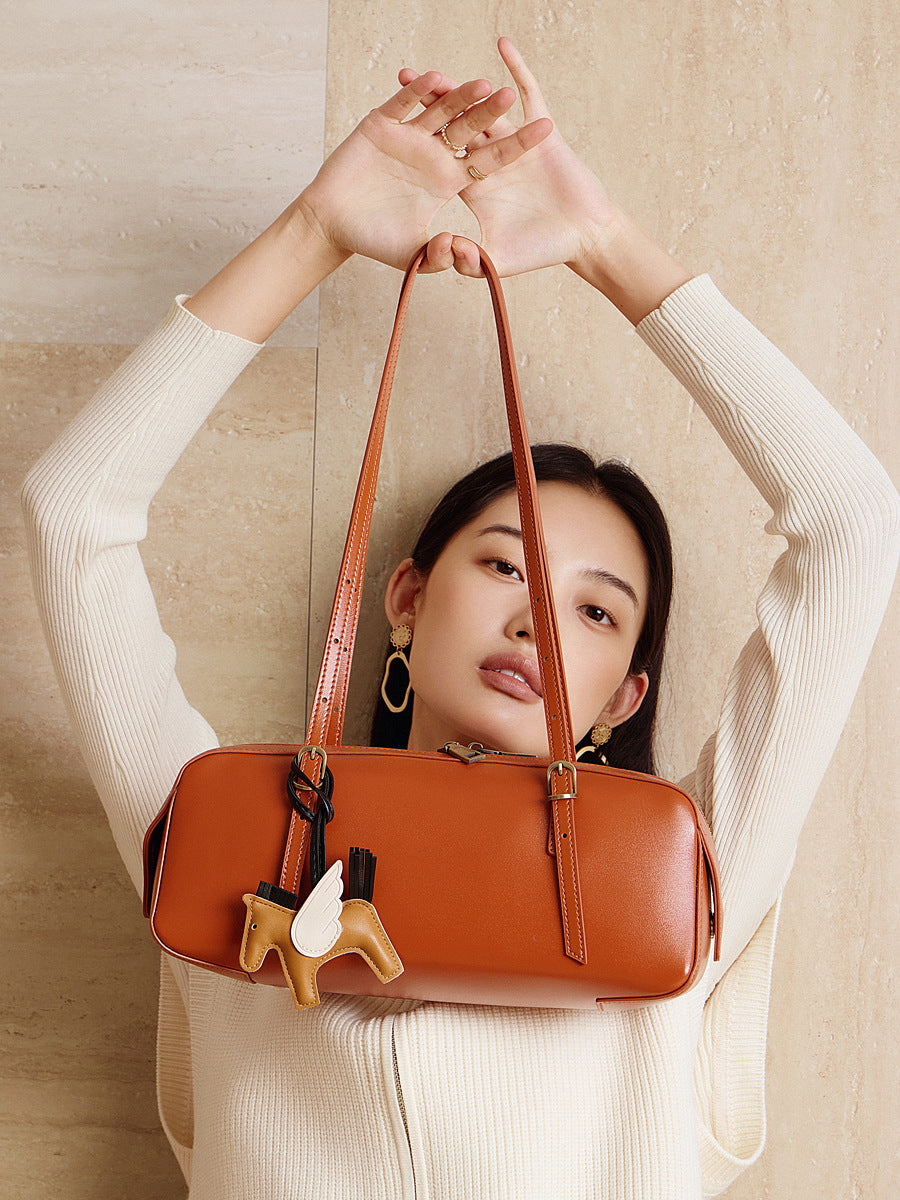 Women's Portable Versatile Retro Bowling Niche Sausage Genuine Bags