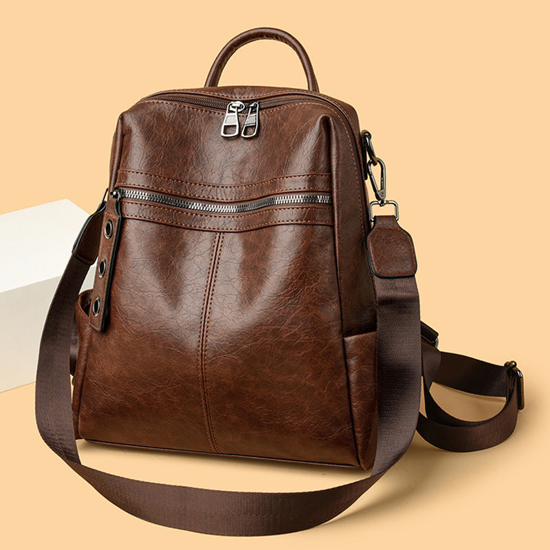 Women's Retro Soft Leather Trendy Large Capacity Commuter Women's Backpack