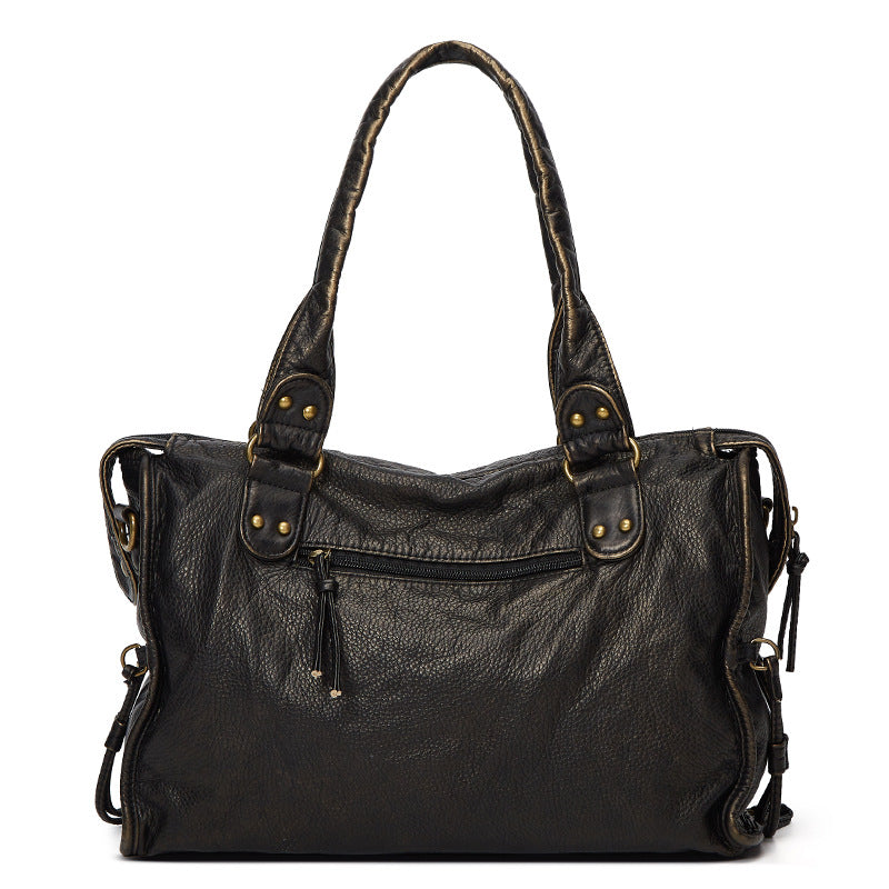 Women's French Retro Motorcycle Large Capacity Washed Women's Shoulder Bag
