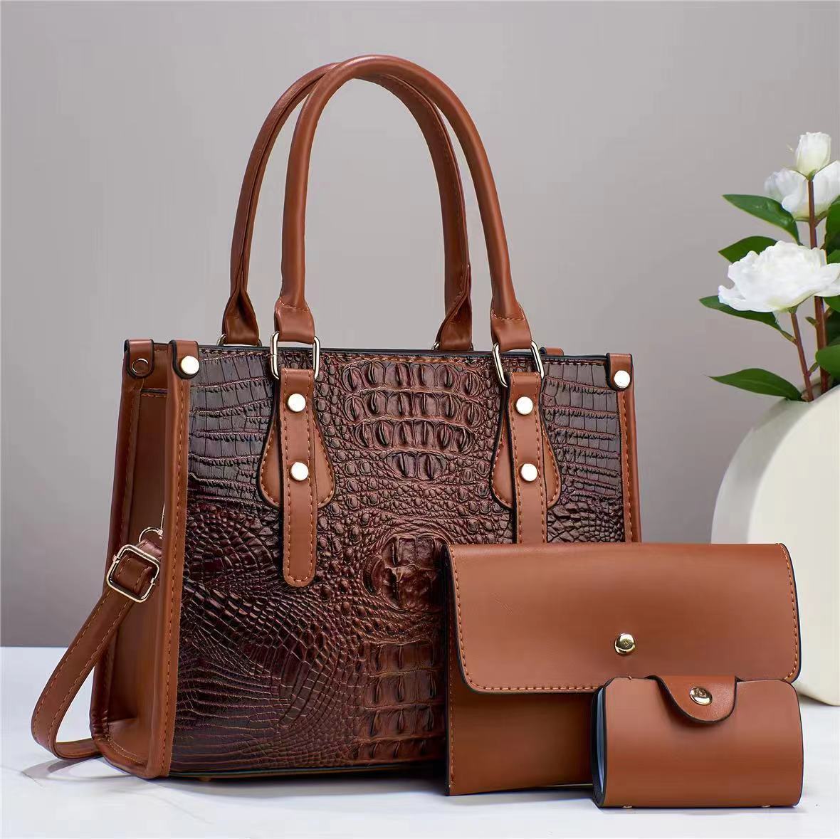 Women's Embossed Three-piece Fashion Portable Large Capacity Bags