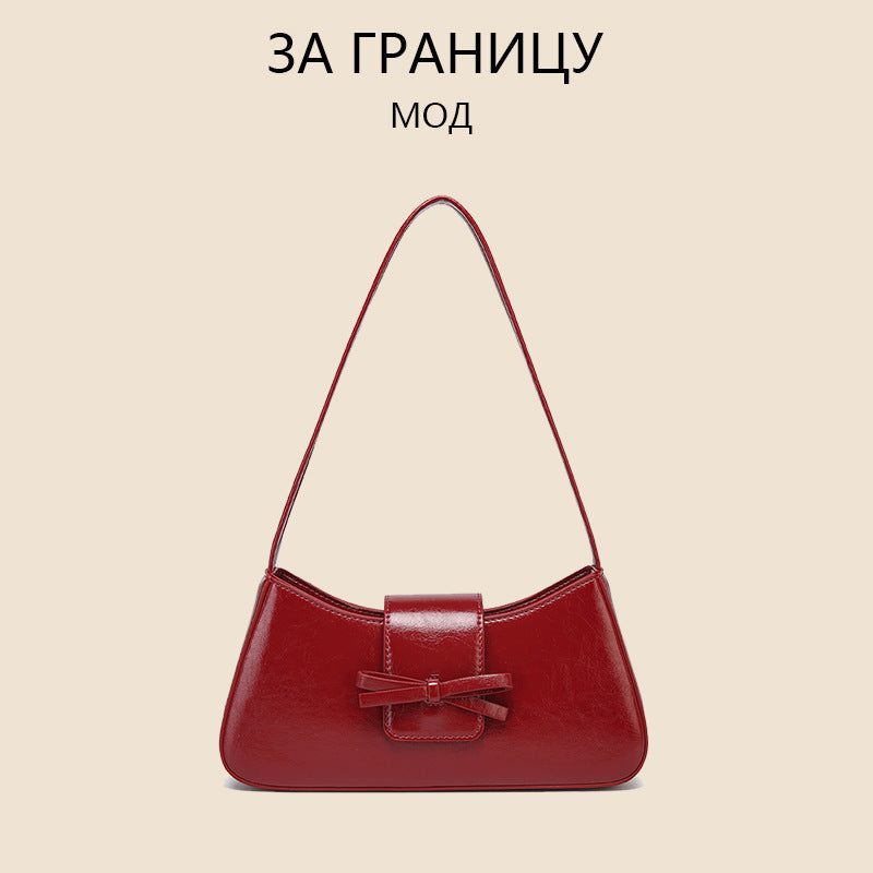 Women's Baguette Versatile Fashion Leather Niche Bow Bags