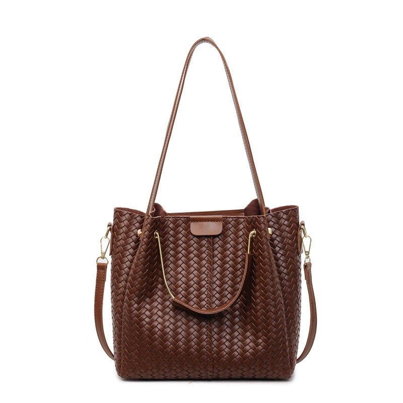 Women's Advanced Texture Woven Indentation Large Capacity Bucket Bags